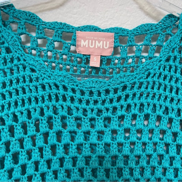 Show Me Your MuMu Cleo Crochet Cover Up Turquoise Size Small - Picture 3 of 3